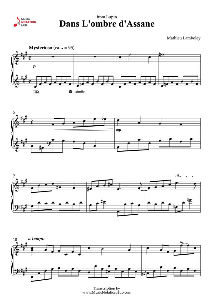 Piano Transcription of Dans L'ombre d'Assane