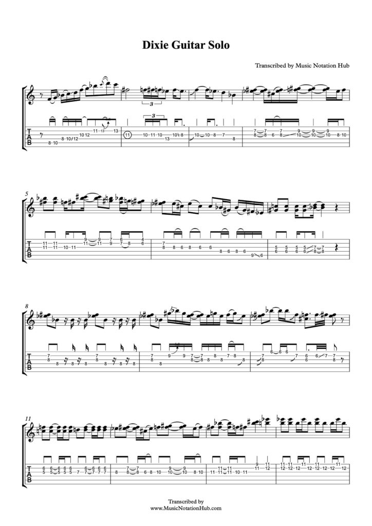 Electric Guitar Transcription Sheet Music Sample