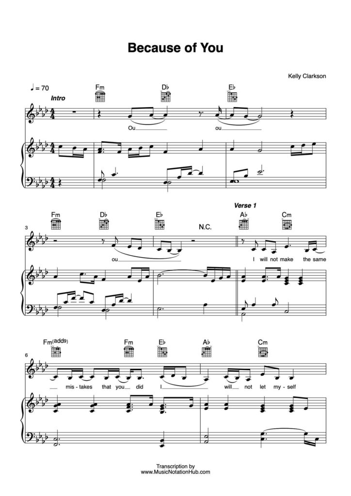 Piano And Vocals Transcription Sheet Music Sample
