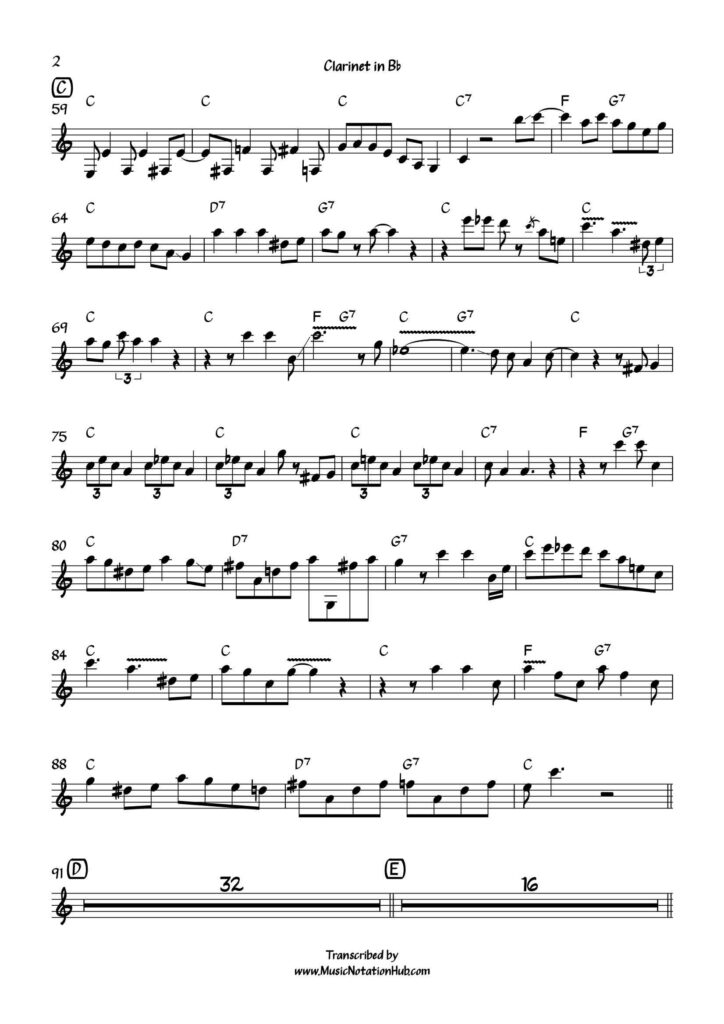 Clarinet Transcription Sheet Music Sample