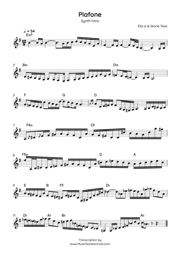 Synth Transcription Sheet Music Sample